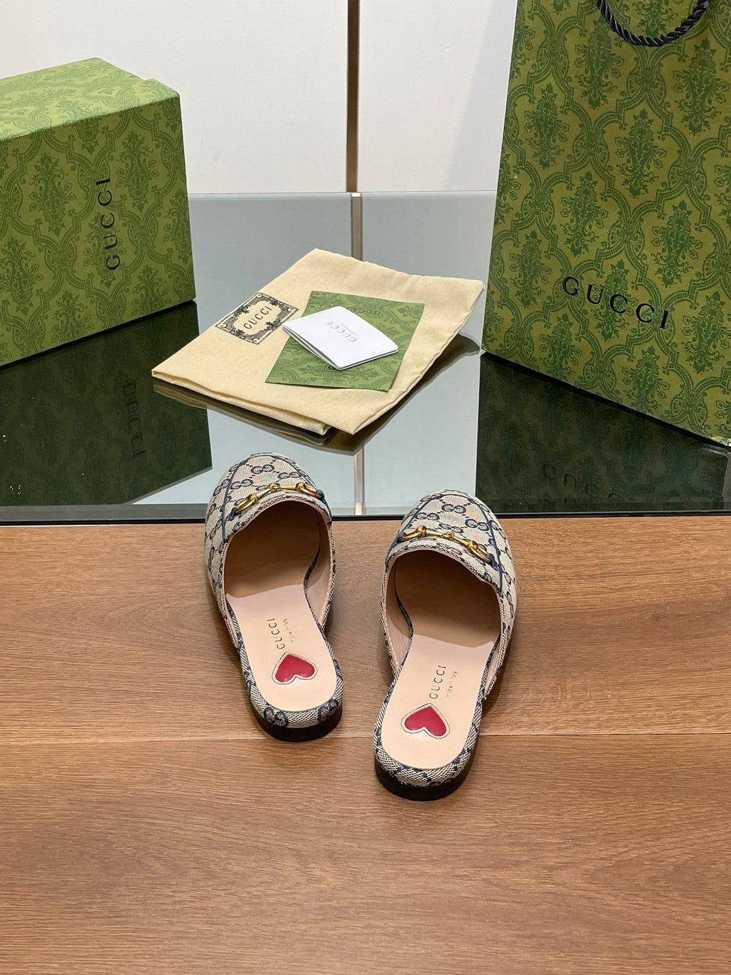 GUCCI PRINCETOWN MULES LIGHT GRAY FABRIC