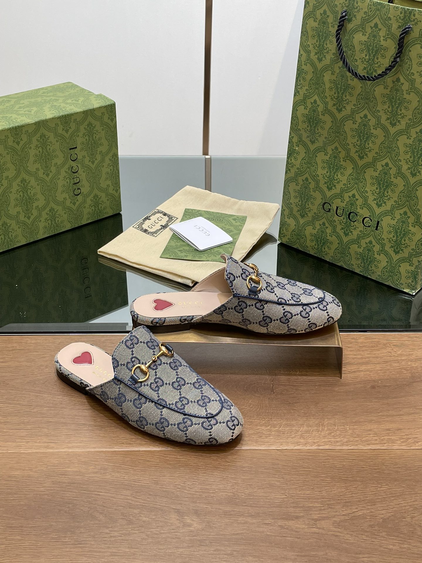 GUCCI PRINCETOWN MULES LIGHT GRAY FABRIC