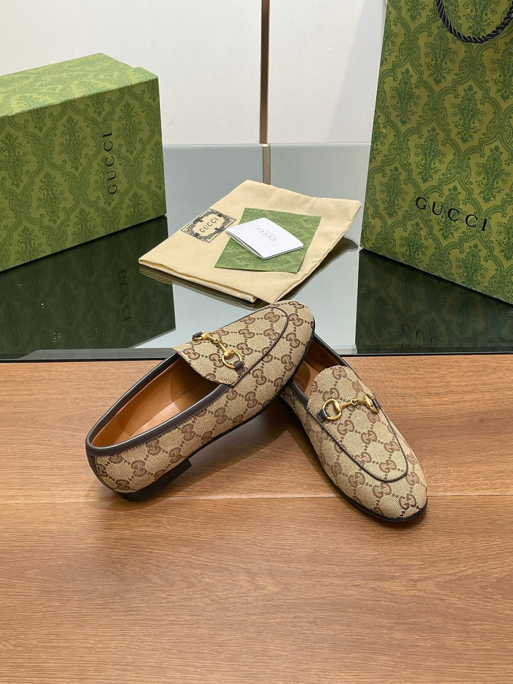 GUCCI JORDAAN LOAFER LIGHT BROWN WOVEN FABRIC