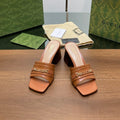 GUCCI SIGNORIA SLIDE SANDAL CARAMEL DENIM
