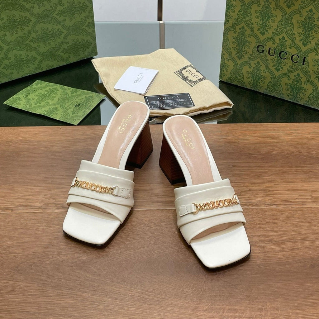 GUCCI SIGNORIA SLIDE SANDAL WHITE DENIM
