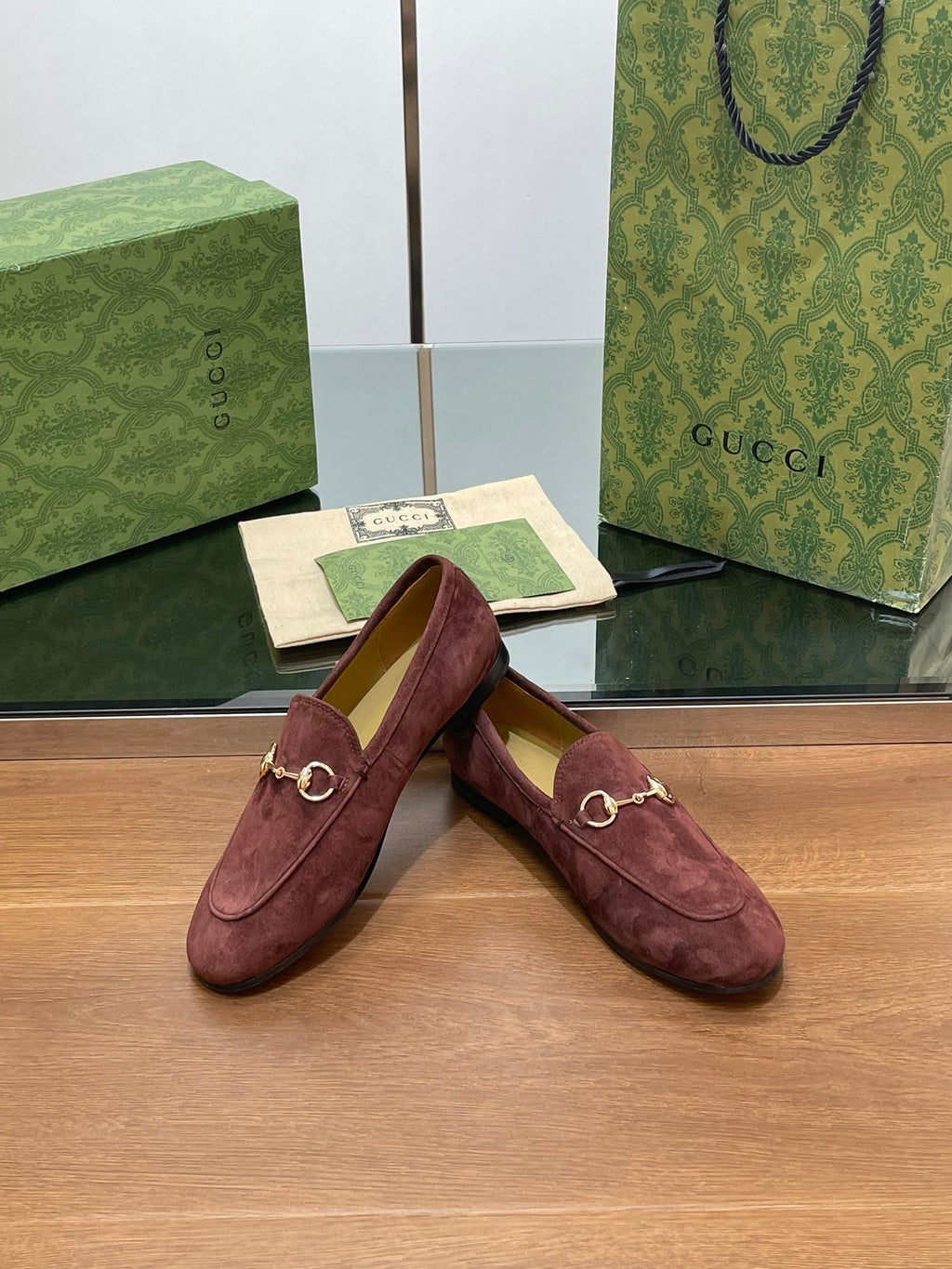GUCCI HORSEBIT LOAFER IN UMBER BROWN SUEDE WITH GOLD HARDWARE