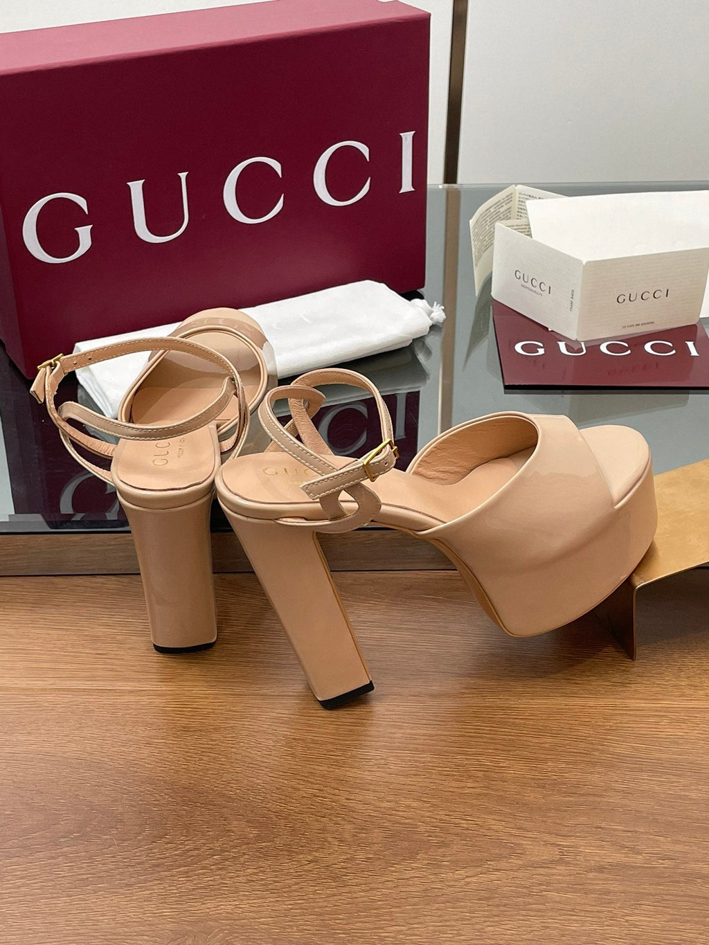GUCCI HIGH HEEL SANDALS 13 CM IN BEIGE LAMBSKIN