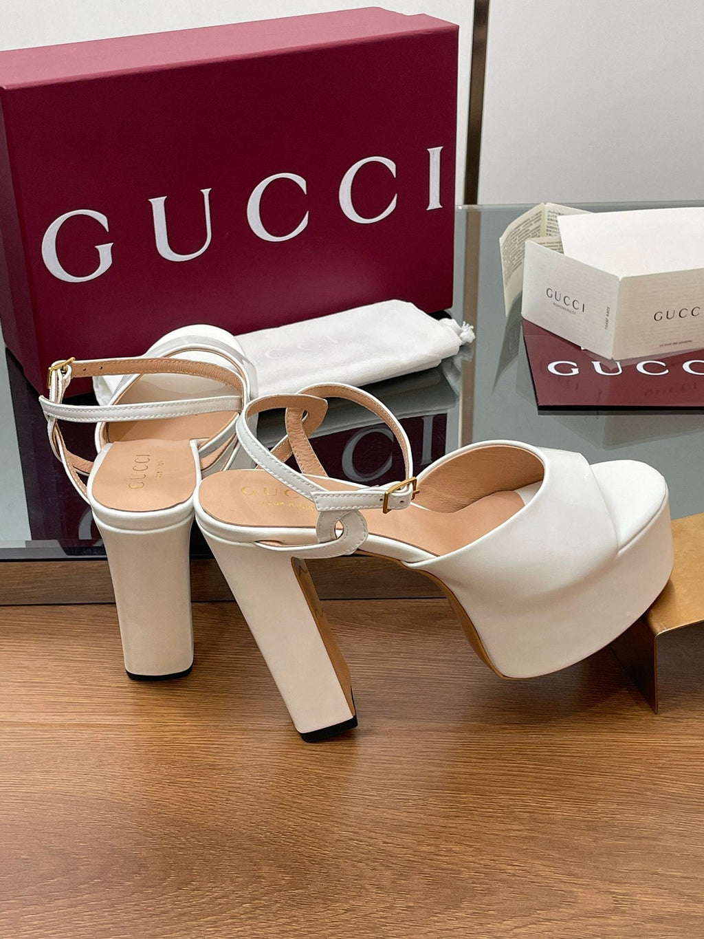 GUCCI HIGH HEEL SANDALS 13 CM IN WHITE LAMBSKIN
