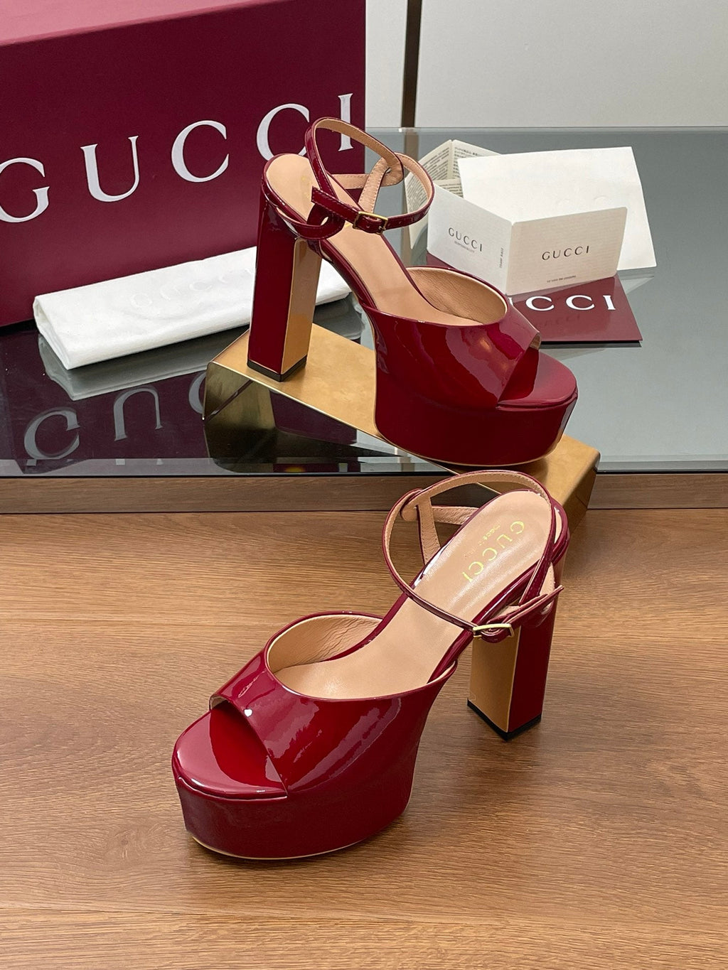 GUCCI HIGH HEEL SANDALS 13 CM IN RED LAMBSKIN