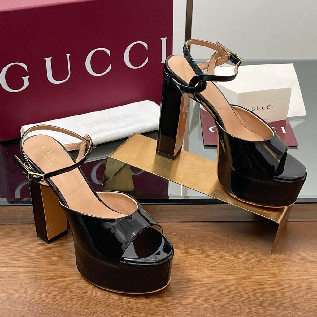 GUCCI HIGH HEEL SANDALS 13 CM IN BLACK LAMBSKIN
