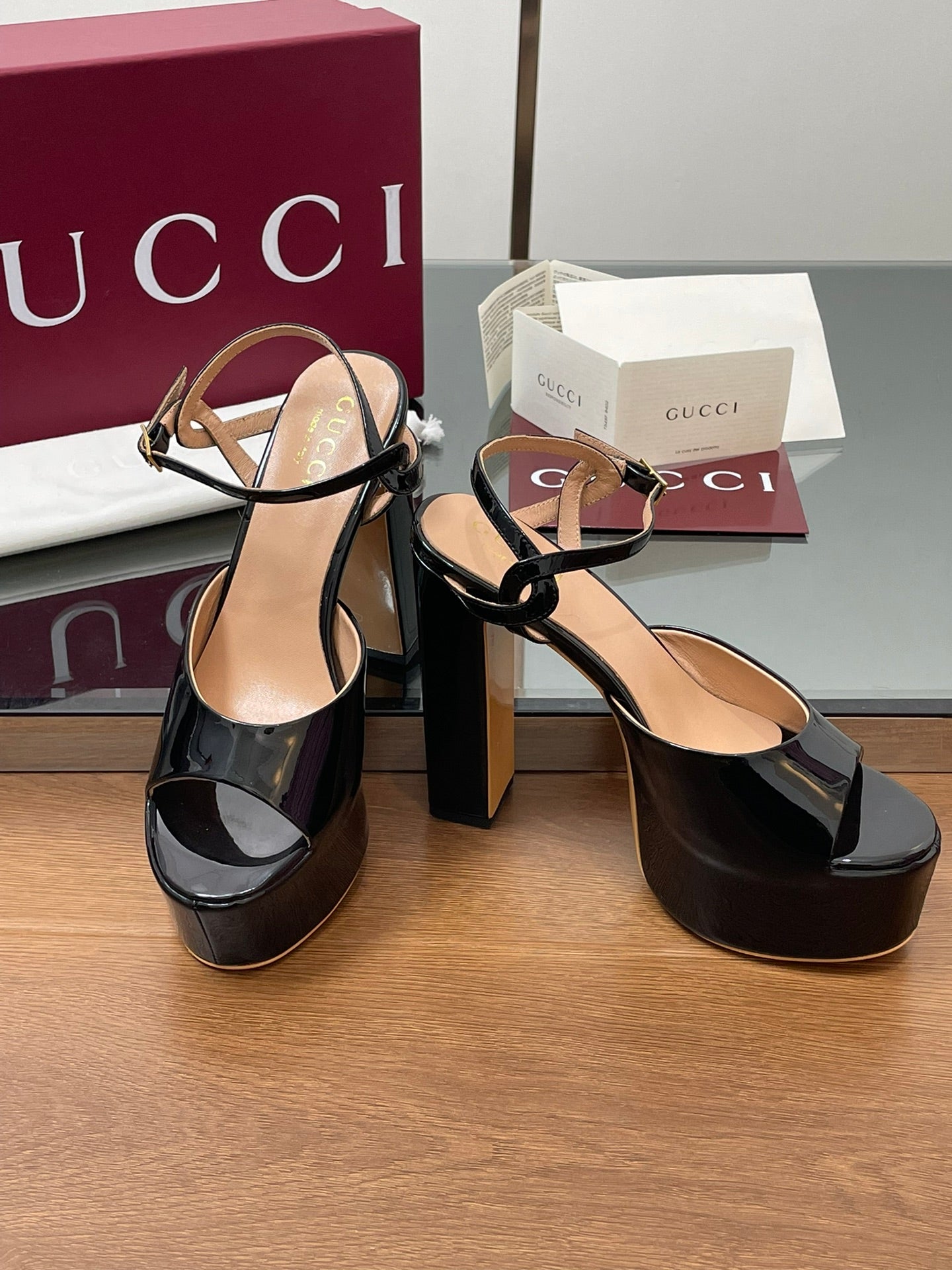 GUCCI HIGH HEEL SANDALS 13 CM IN BLACK LAMBSKIN