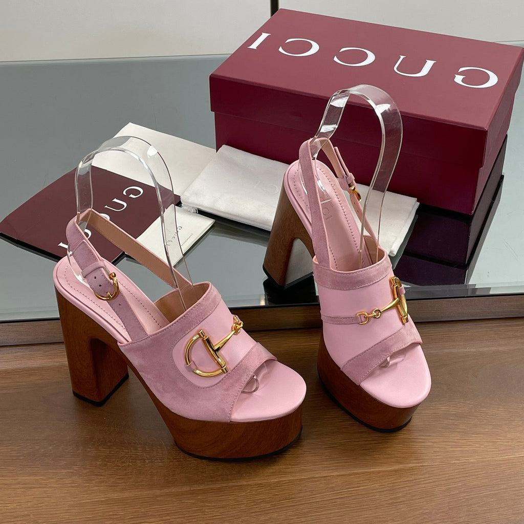 GUCCI HIGH HEEL SANDALS 13 CM IN PINK CALFSKIN MIX SUEDUE GOLD HARDWARE