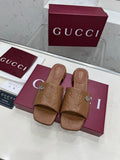 GUCCI CASUAL SLIPPERS IN BROWN CALFSKIN LOGO EMBOSSING