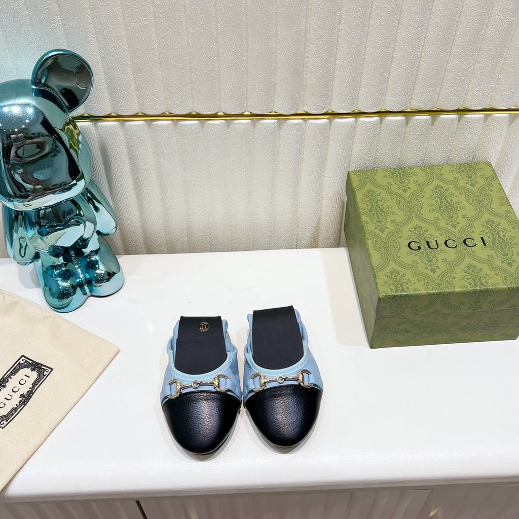 GUCCI BALLET SUPER SLIM BUCKLE BLACK AND SKY LAMBSKIN
