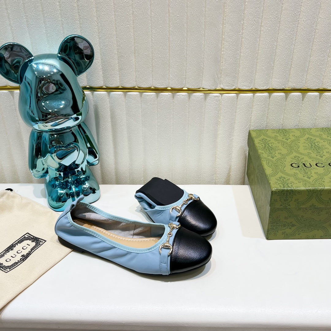 GUCCI BALLET SUPER SLIM BUCKLE BLACK AND SKY LAMBSKIN