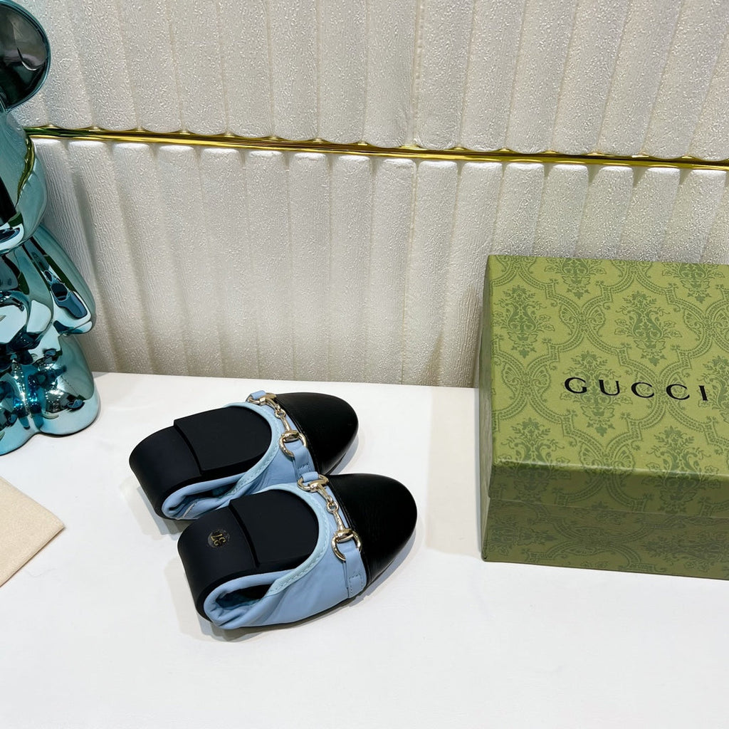 GUCCI BALLET SUPER SLIM BUCKLE BLACK AND SKY LAMBSKIN