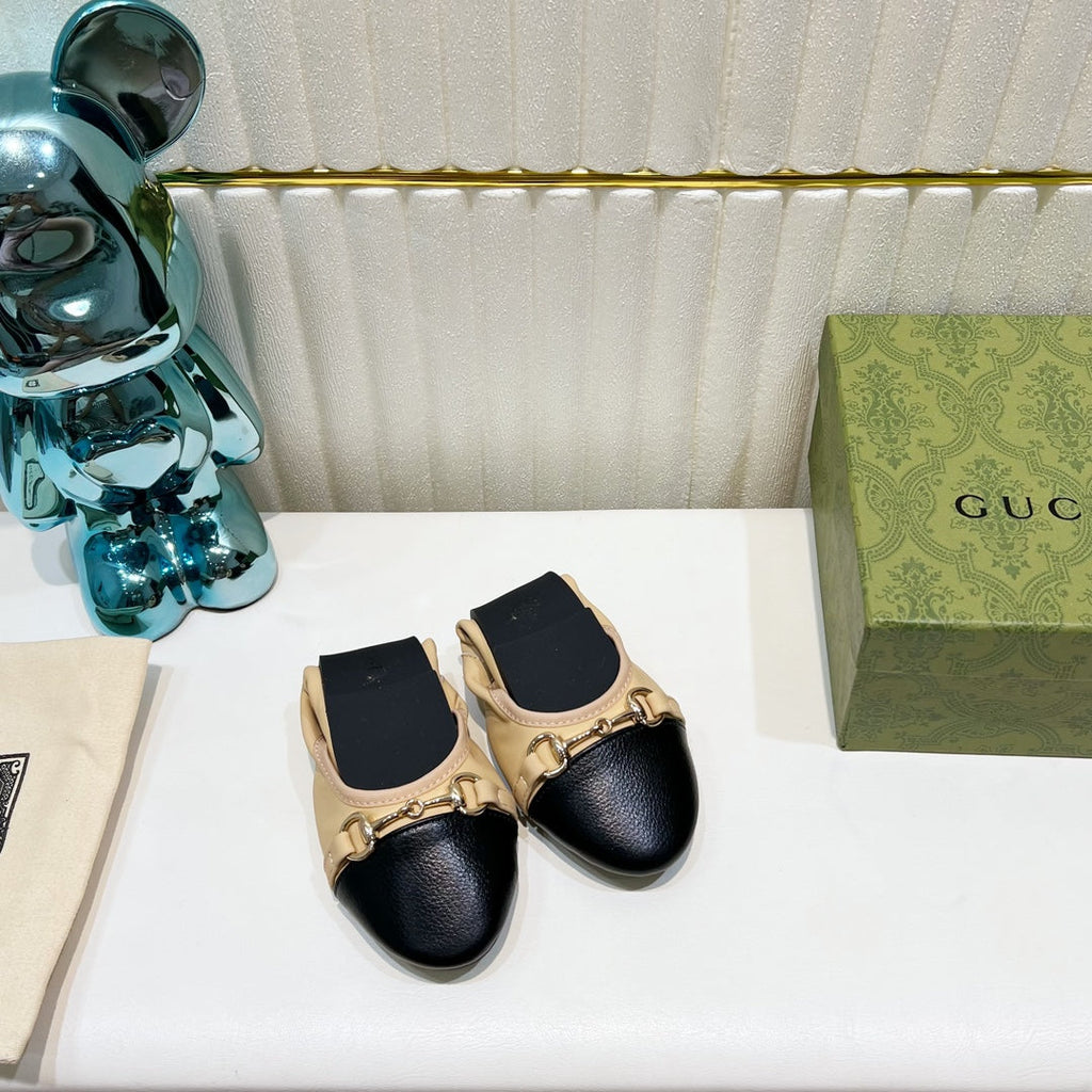 GUCCI BALLET SUPER SLIM BUCKLE BLACK AND CREAM LAMBSKIN