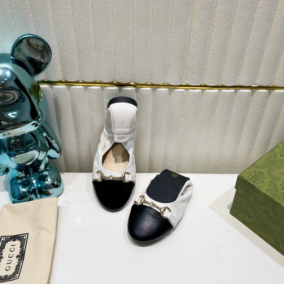 GUCCI BALLET SUPER SLIM BUCKLE BLACK AND WHITE LAMBSKIN