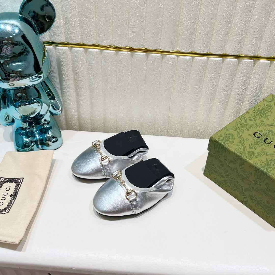 GUCCI BALLET SUPER SLIM BUCKLE SILVER LAMBSKIN