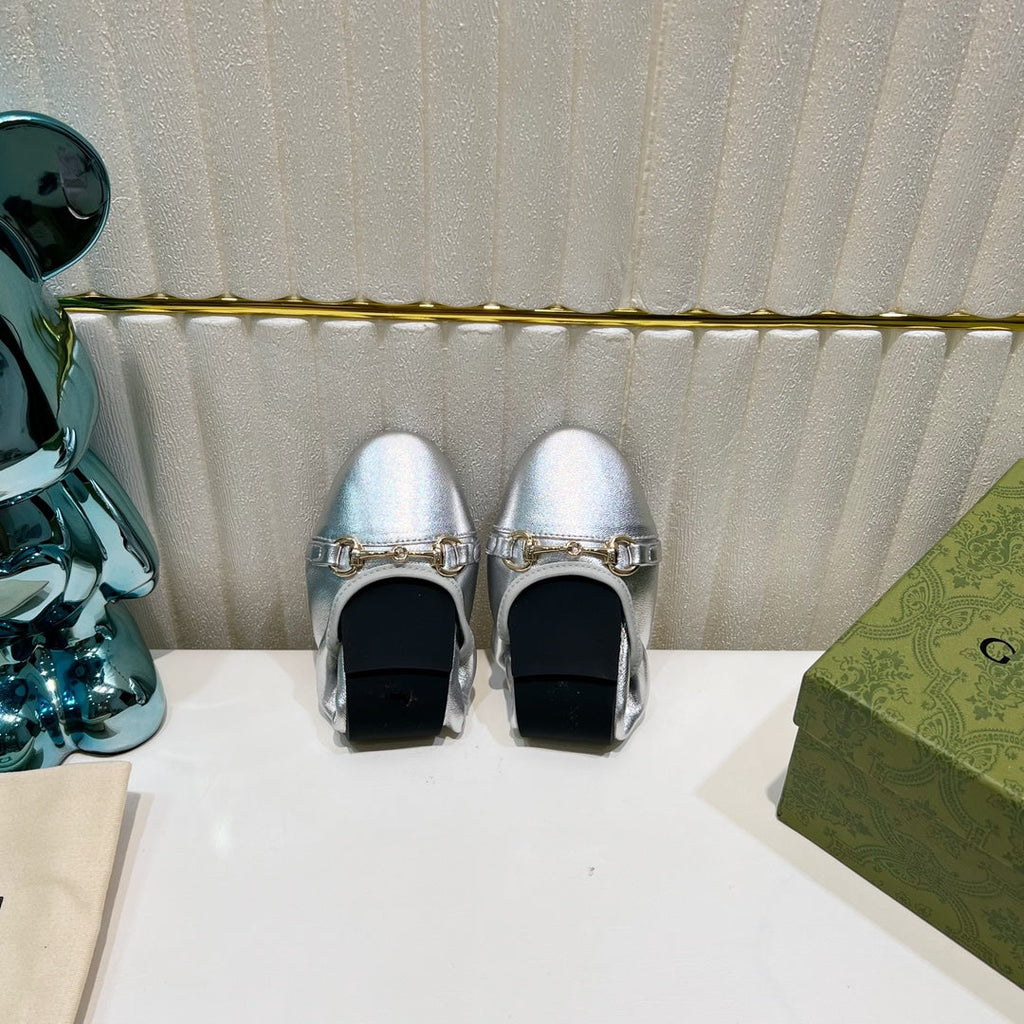 GUCCI BALLET SUPER SLIM BUCKLE SILVER LAMBSKIN