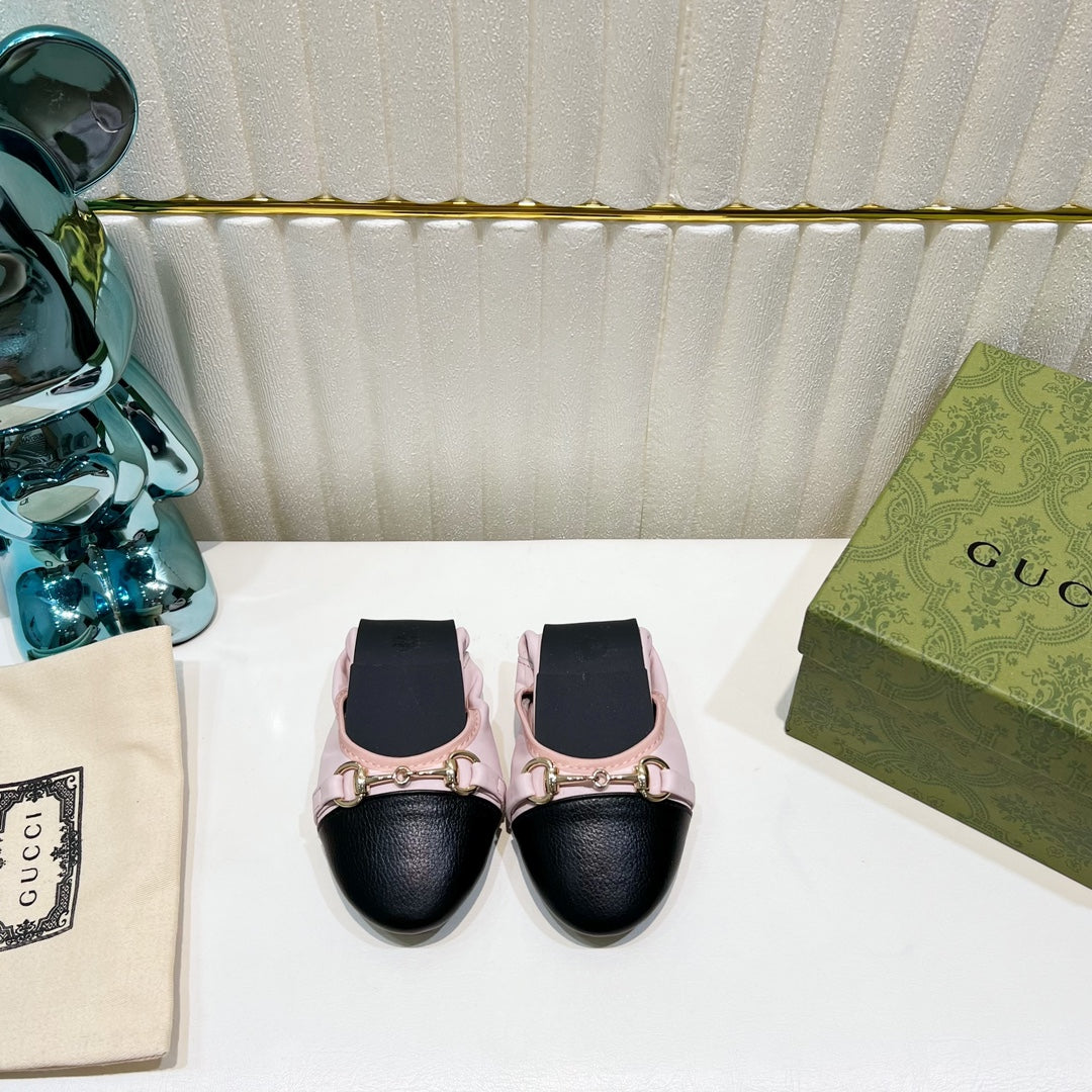 GUCCI BALLET SUPER SLIM BUCKLE PASTEL PINK AND BLACK LAMBSKIN