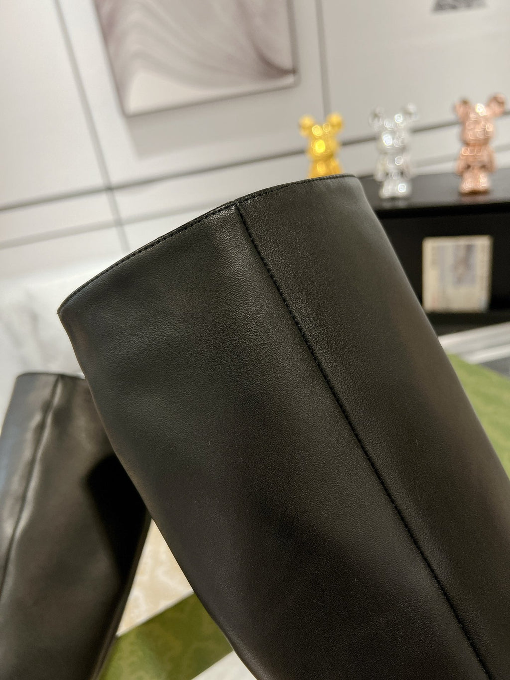 GUCCI KNEE BOOTS IN BLACK CALFSKIN WITH GOLD PLATED HEEL