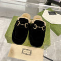 GUCCI HORSEBIT MULE IN BLACK SUEDE AND FLEECE LINING