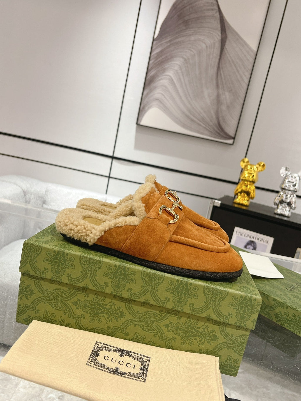 GUCCI HORSEBIT MULE IN BRONZE ORANGE SUEDE AND FLEECE LINING