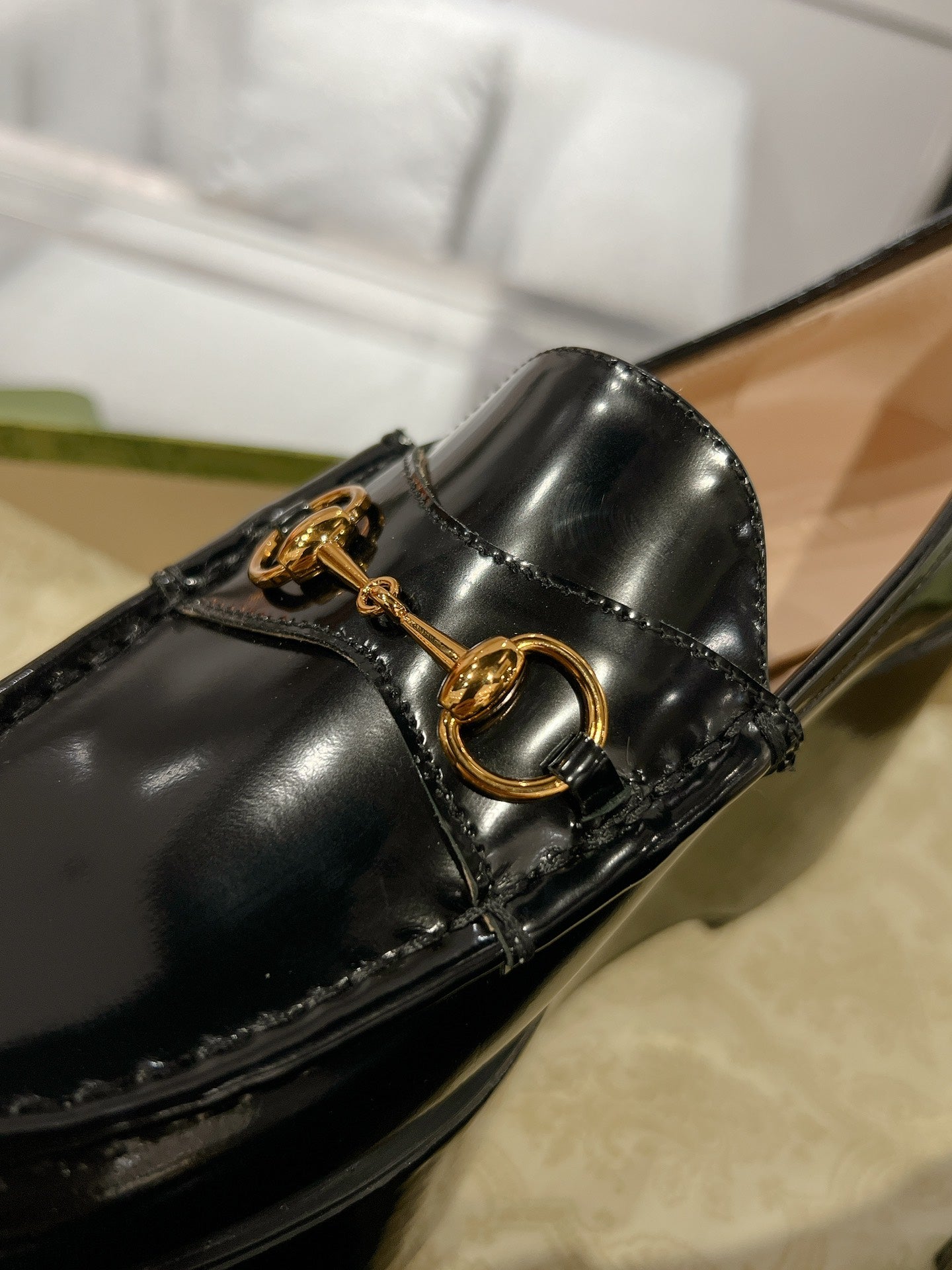 GUCCI HORSEBIT PLATFORM LOAFER GLOSSY BLACK CALFSKIN