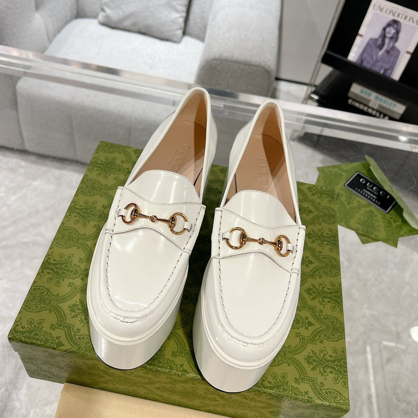 GUCCI HORSEBIT PLATFORM LOAFER WHITE CALFSKIN