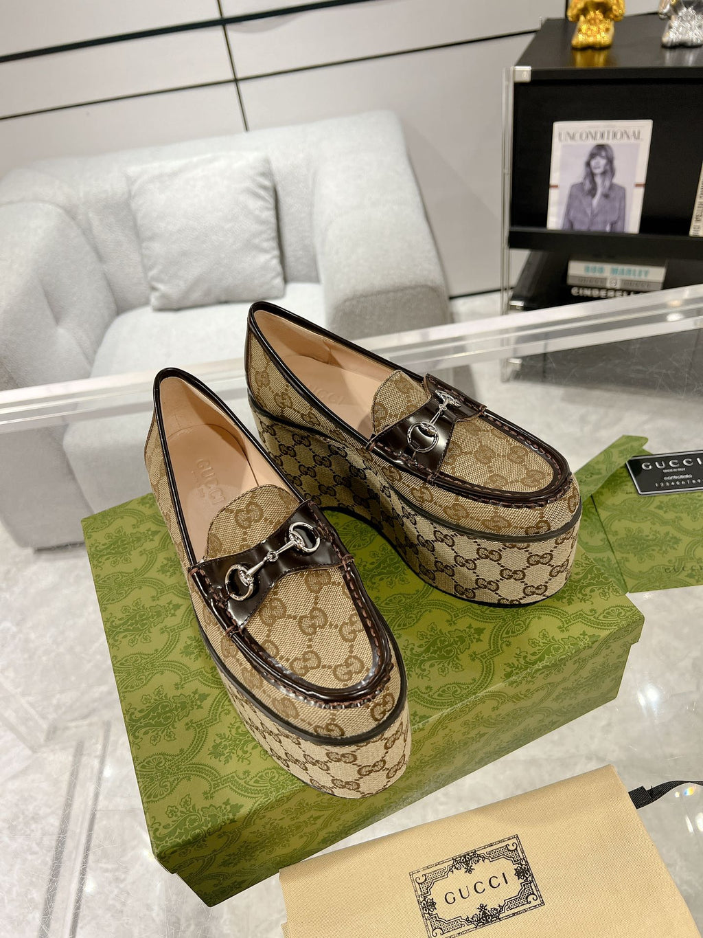 GUCCI HORSEBIT PLATFORM LOAFER LIGHT BROWN CALFSKIN