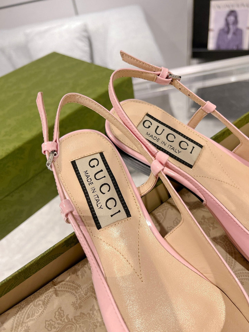 GUCCI CRYSTALS SLINGBACK BALLET LIGHT PINK CALFSKIN