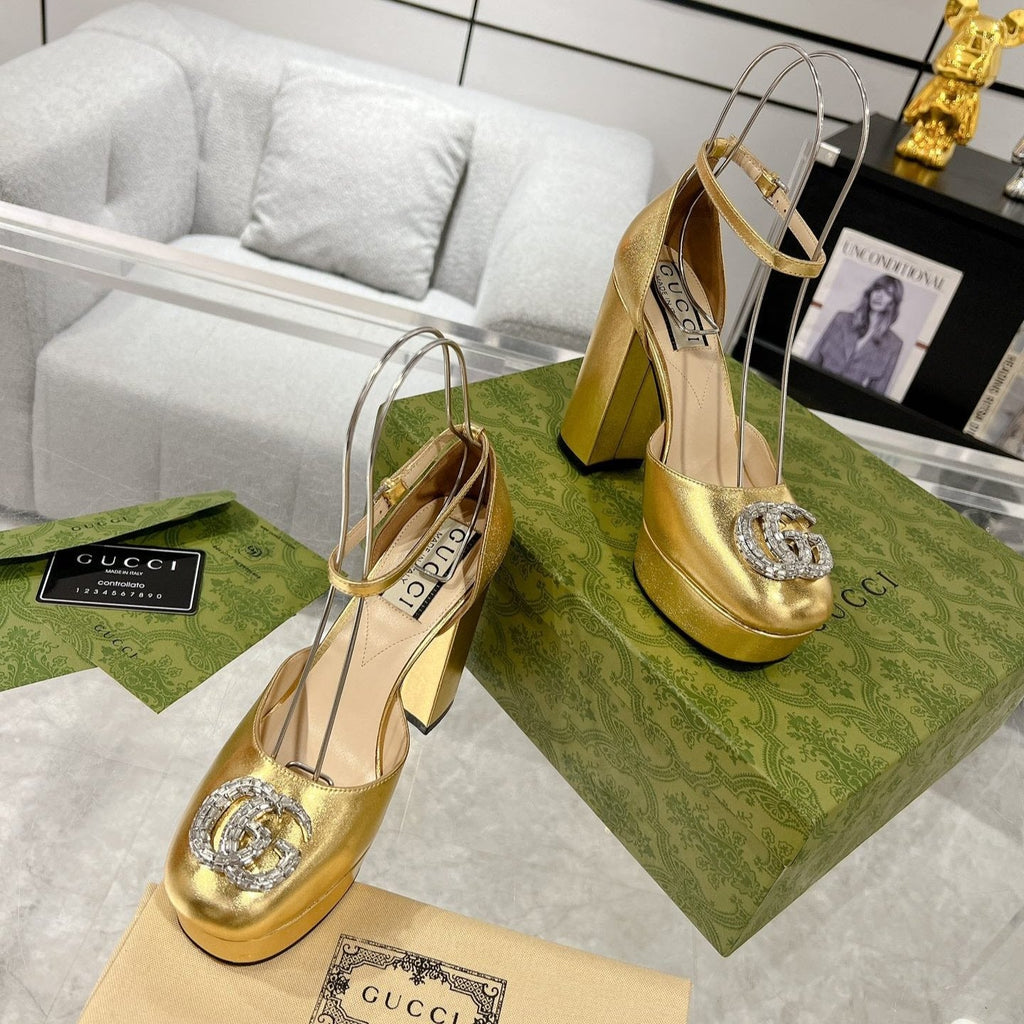 GUCCI HIGH SANDAL SQUARE HEEL 12 CM IN GOLD CALFSKIN