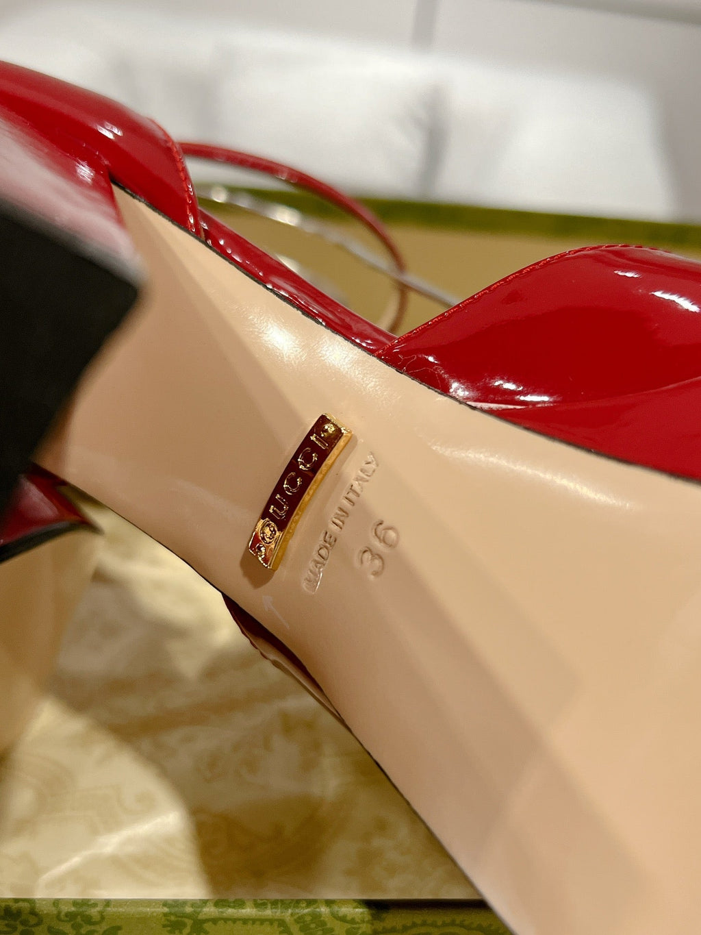 GUCCI HIGH SANDAL SQUARE HEEL 12 CM IN CHERRY RED CALFSKIN
