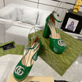 GUCCI HIGH SANDAL SQUARE HEEL 12 CM IN DARK GREEN CALFSKIN
