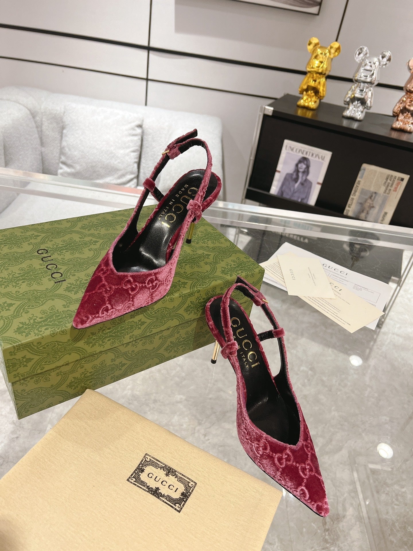 GUCCI SLINGBACK HIGH HEEL PUMP MAGENTA VELVET
