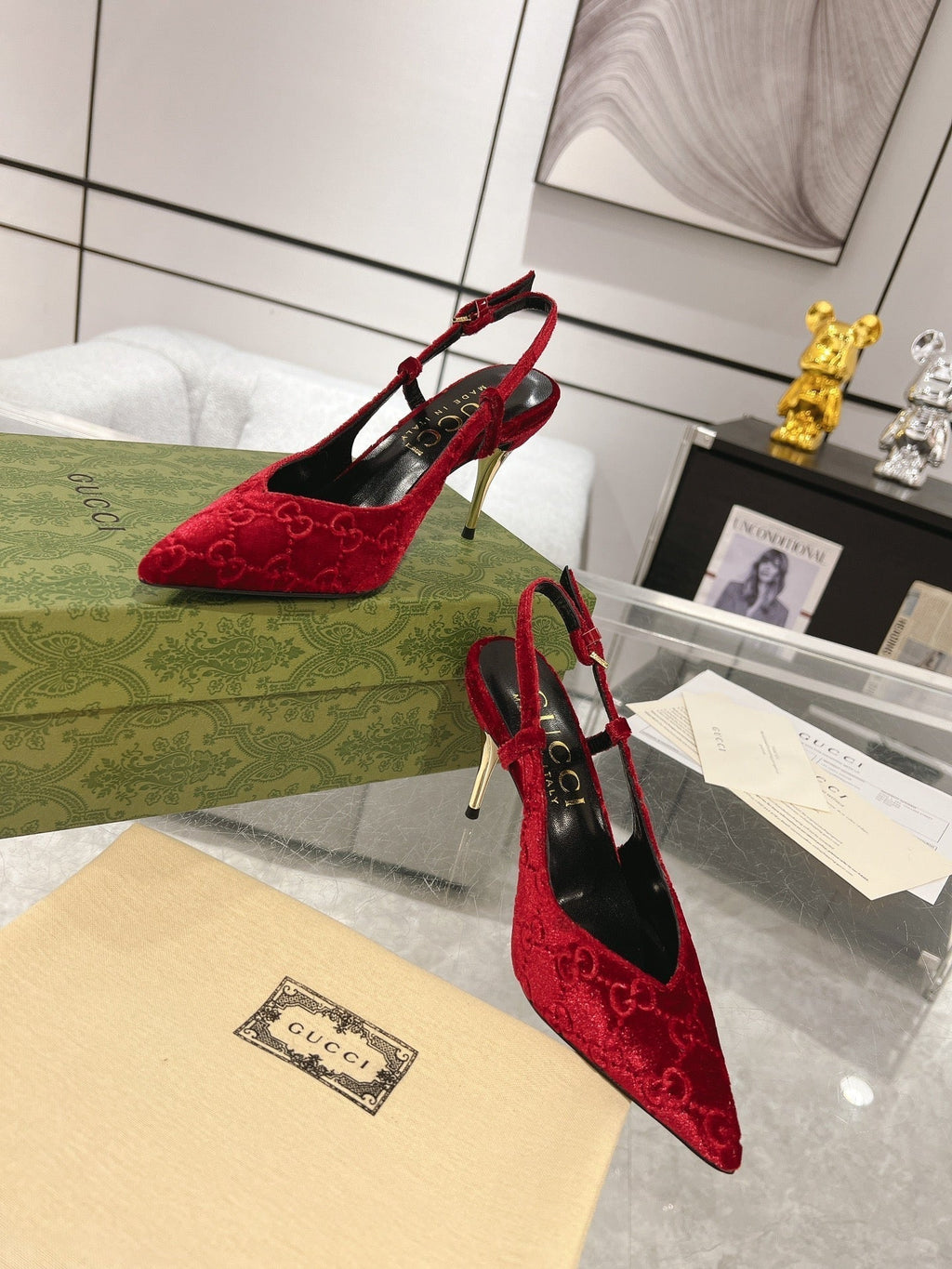GUCCI SLINGBACK HIGH HEEL PUMP CHERRY VELVET