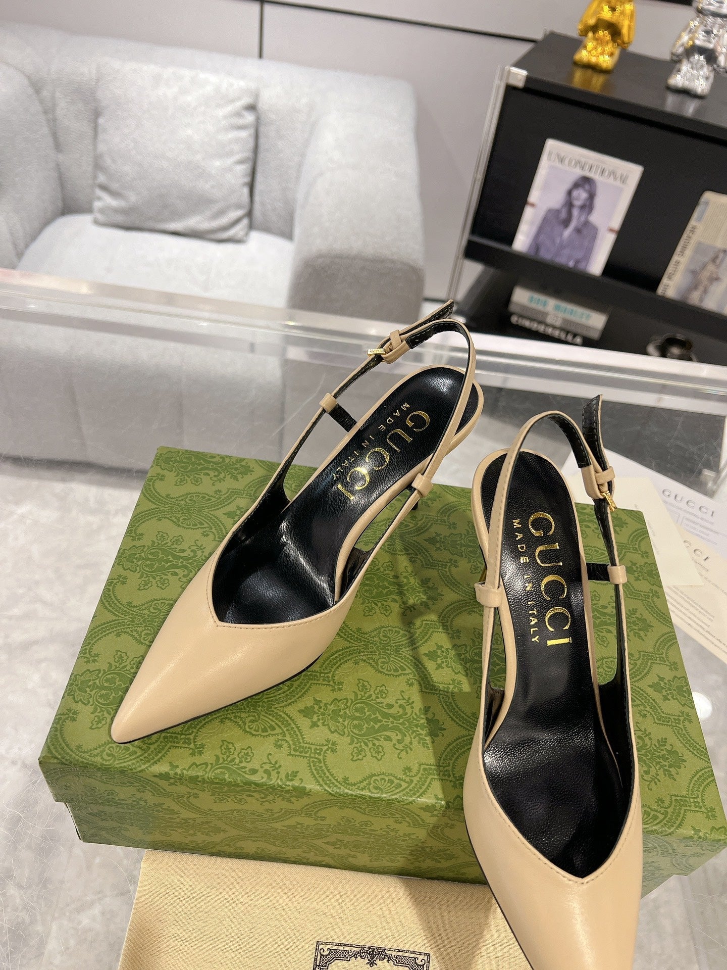 GUCCI SLINGBACK HIGH HEEL PUMP CREAM CALFSKIN