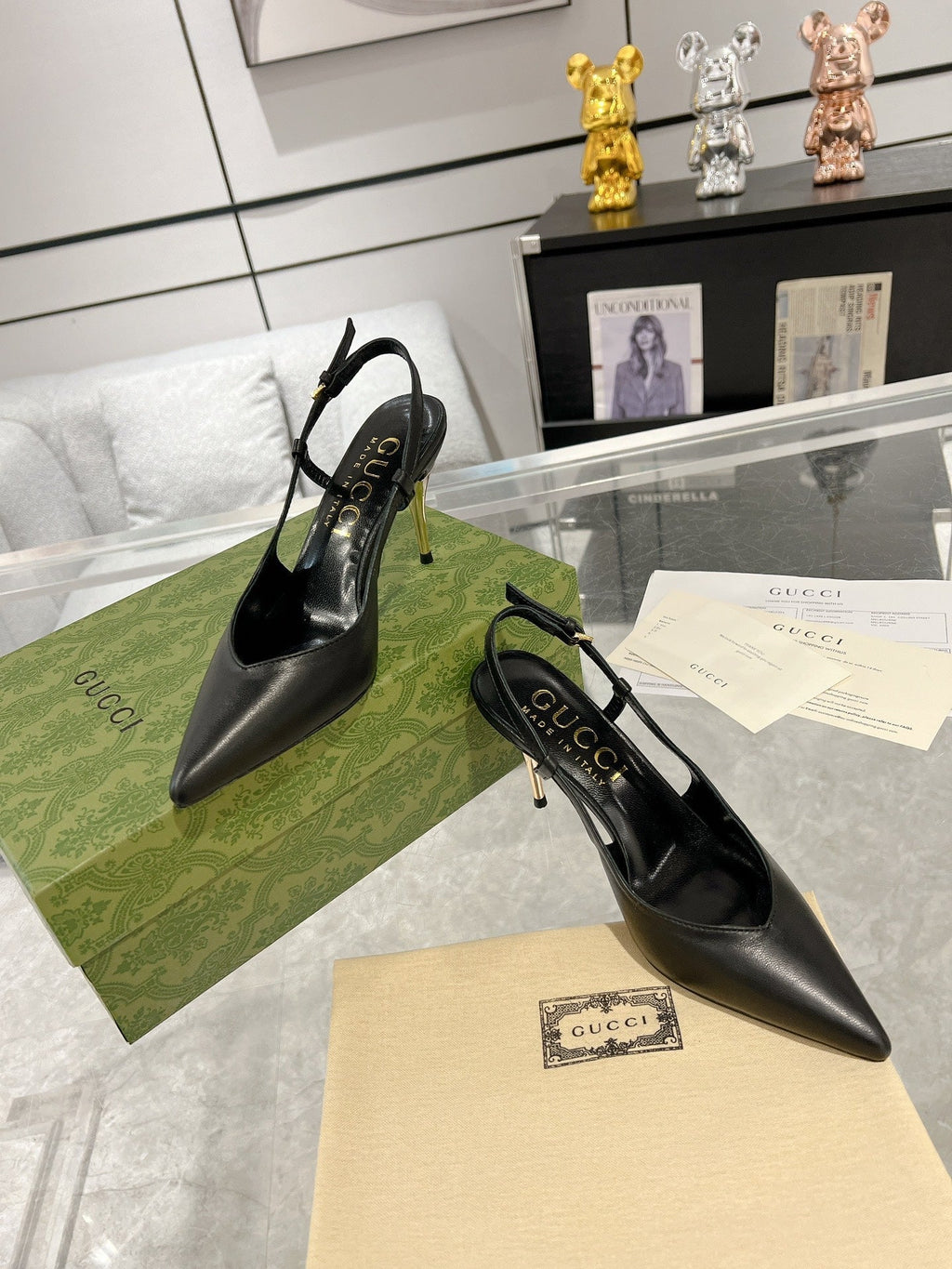 GUCCI SLINGBACK HIGH HEEL PUMP BLACK CALFSKIN