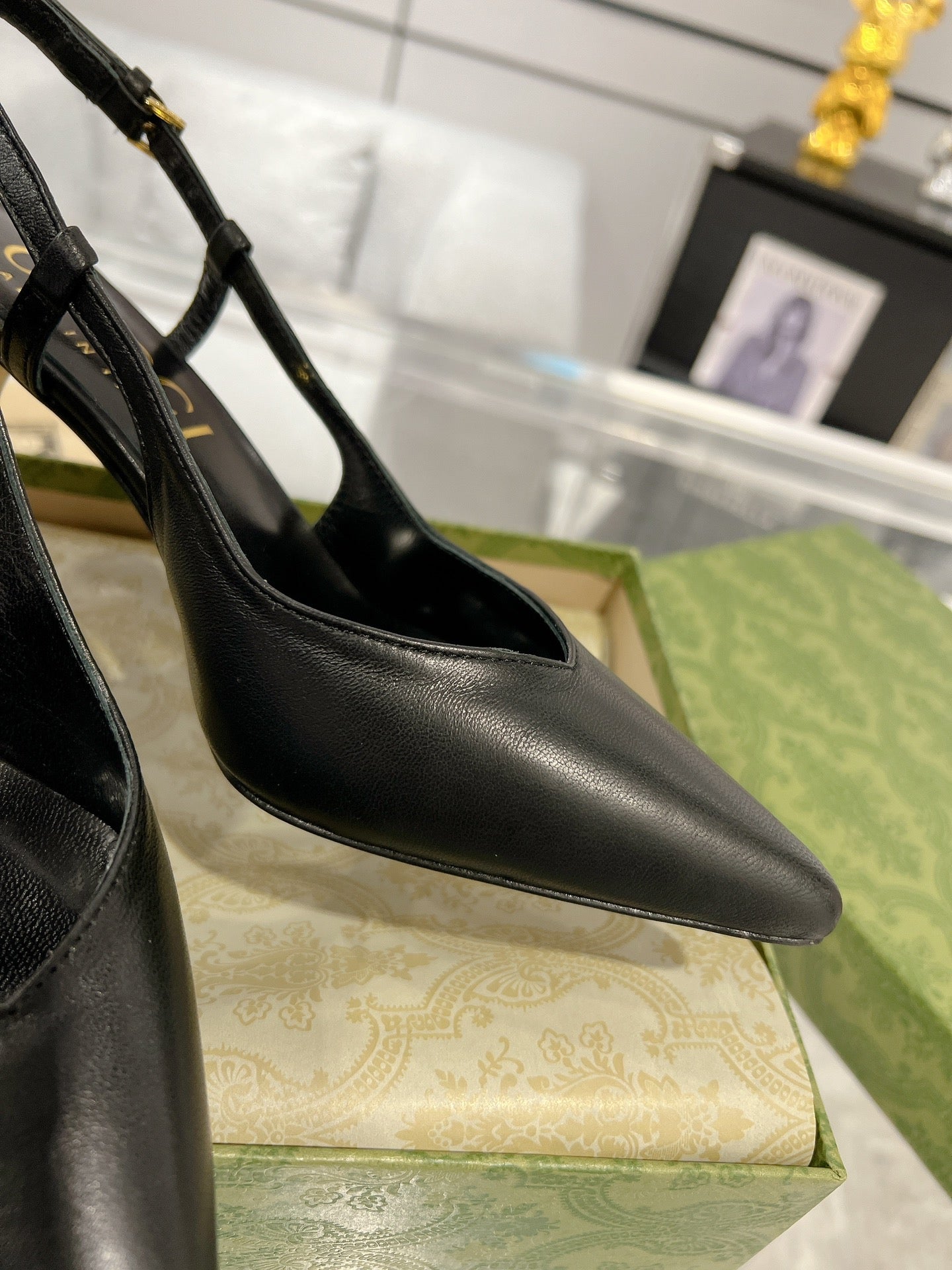 GUCCI SLINGBACK HIGH HEEL PUMP BLACK CALFSKIN