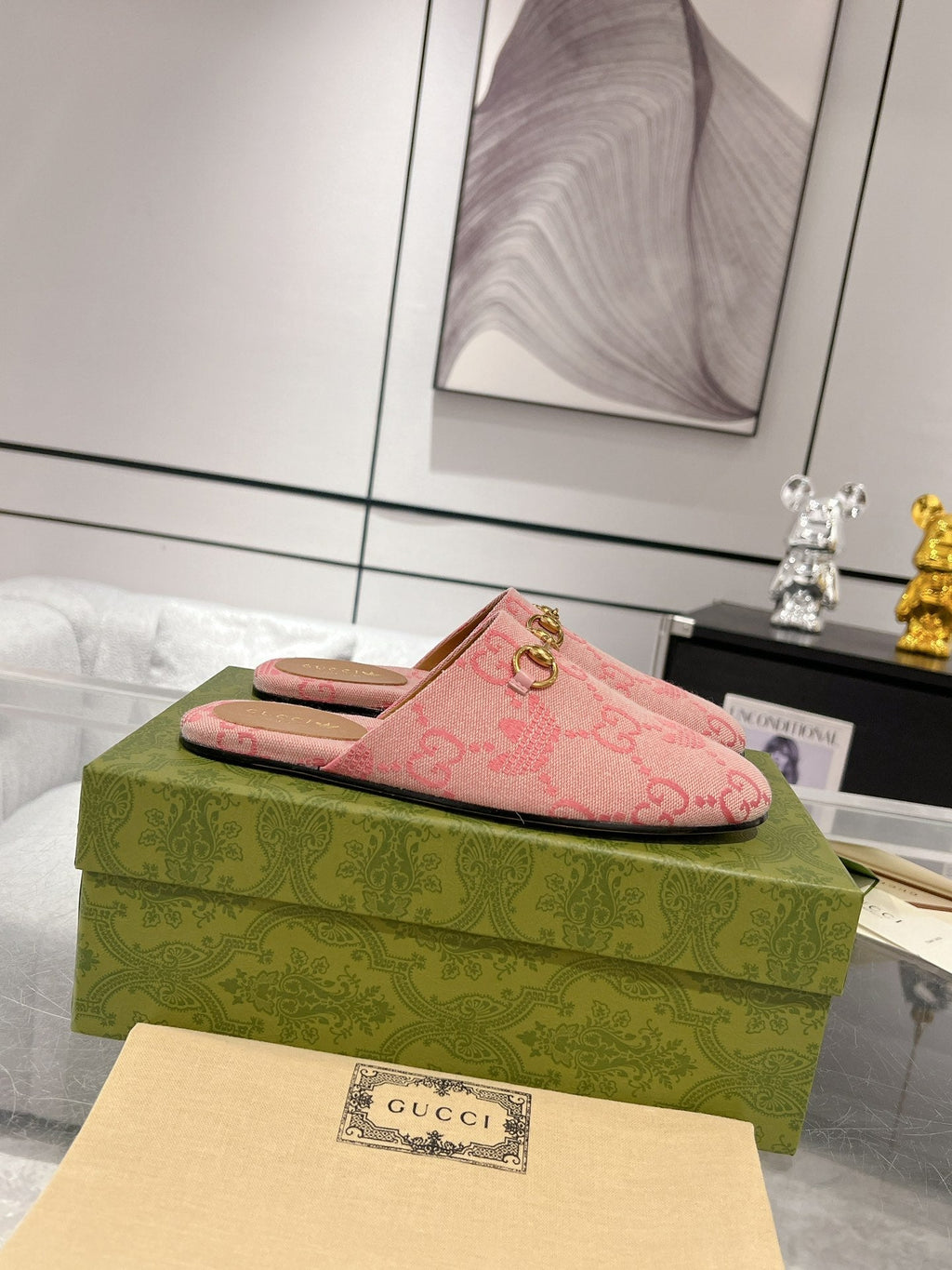 GUCCI & ADIDAS MULE HORSEBIT BUCKLE LIGHT PINK CANVAS