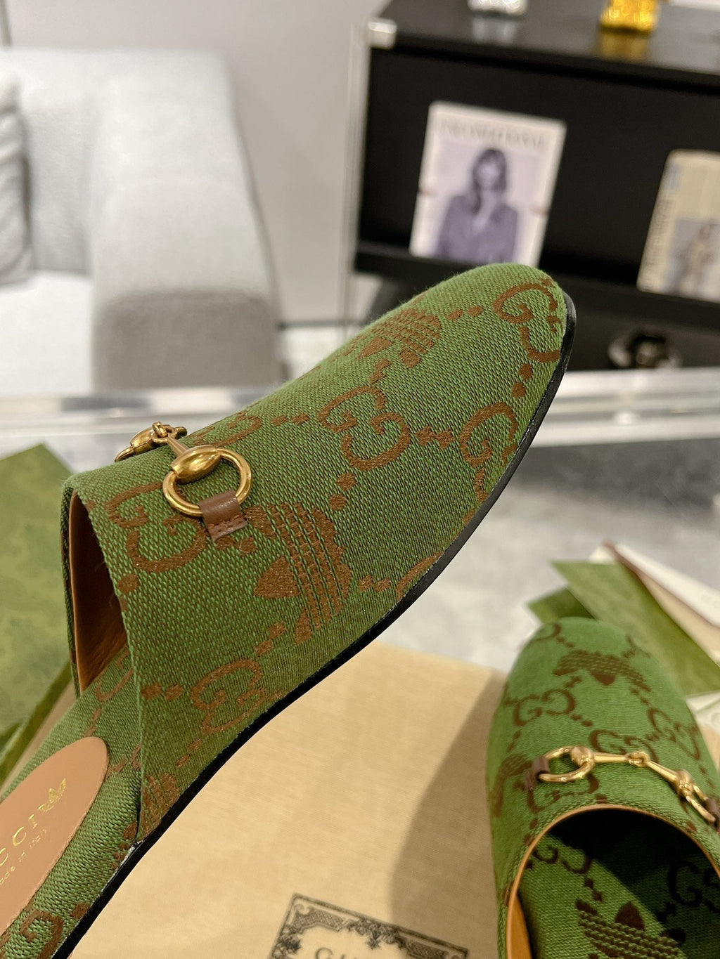 GUCCI & ADIDAS MULE HORSEBIT BUCKLE OLIVE CANVAS