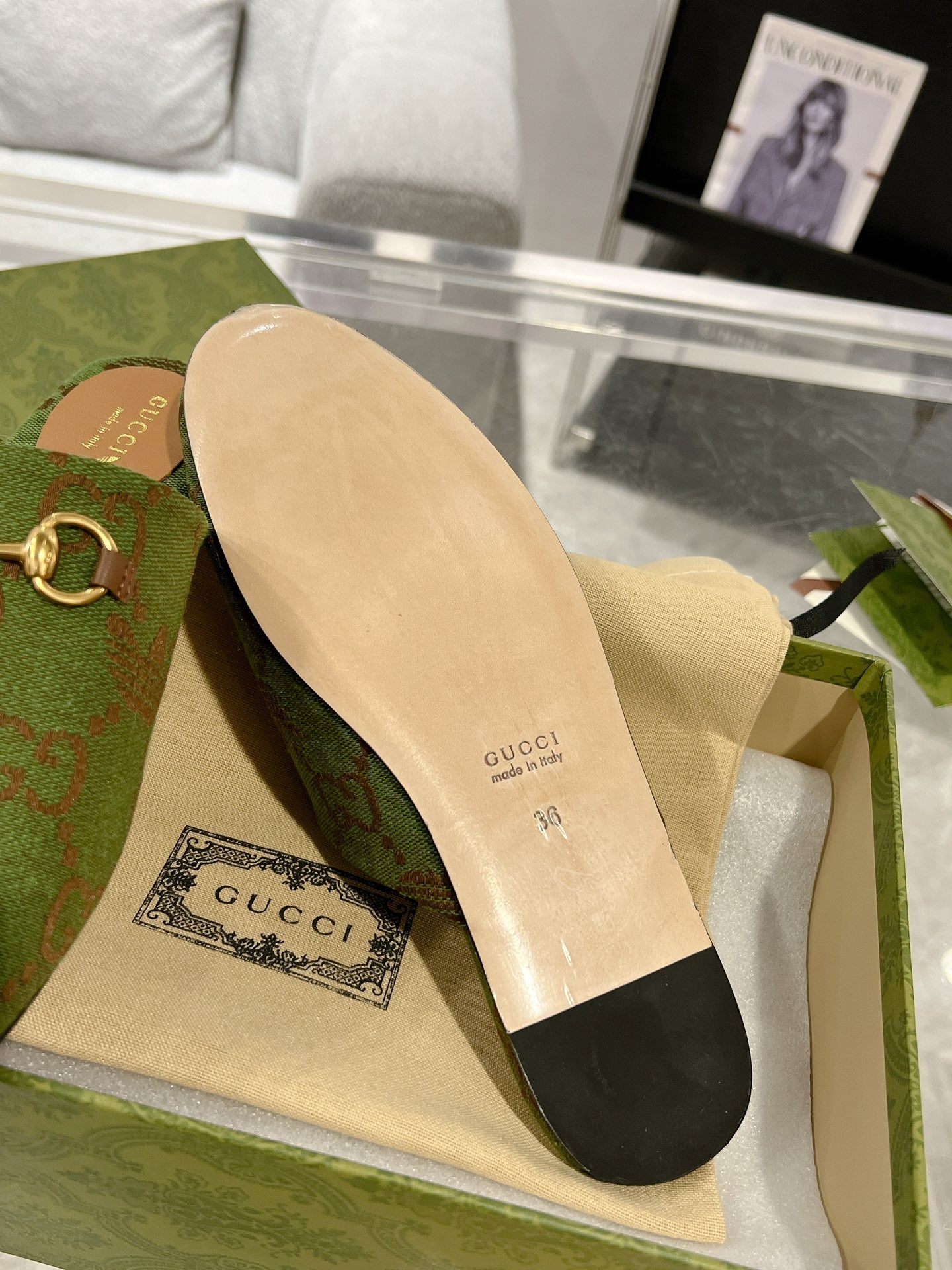 GUCCI & ADIDAS MULE HORSEBIT BUCKLE OLIVE CANVAS