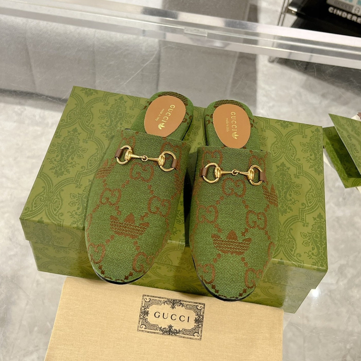 GUCCI & ADIDAS MULE HORSEBIT BUCKLE OLIVE CANVAS