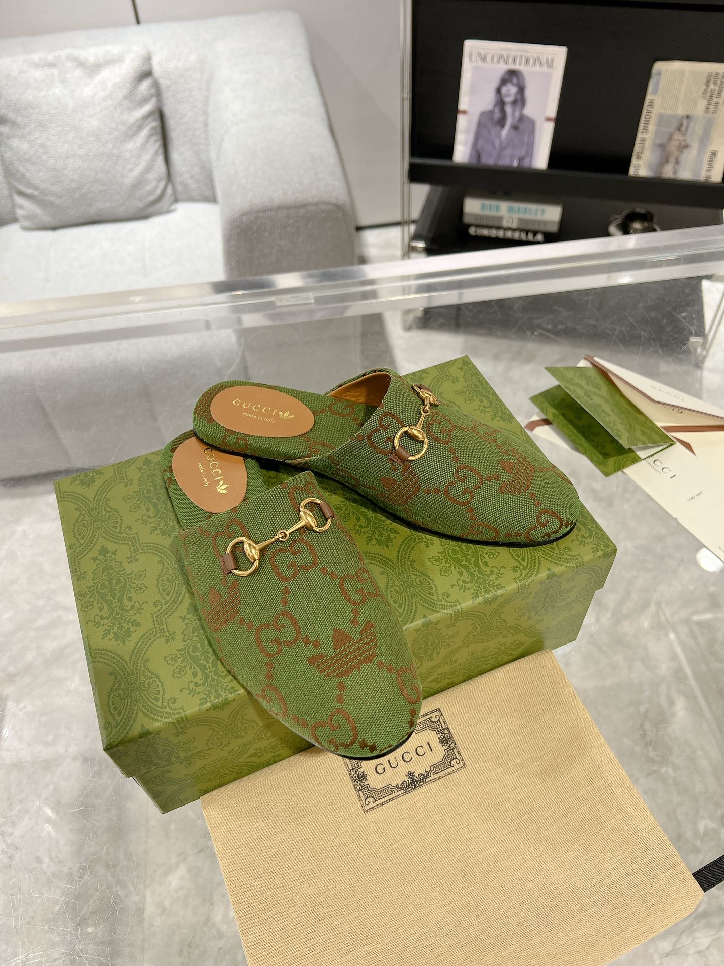 GUCCI & ADIDAS MULE HORSEBIT BUCKLE OLIVE CANVAS