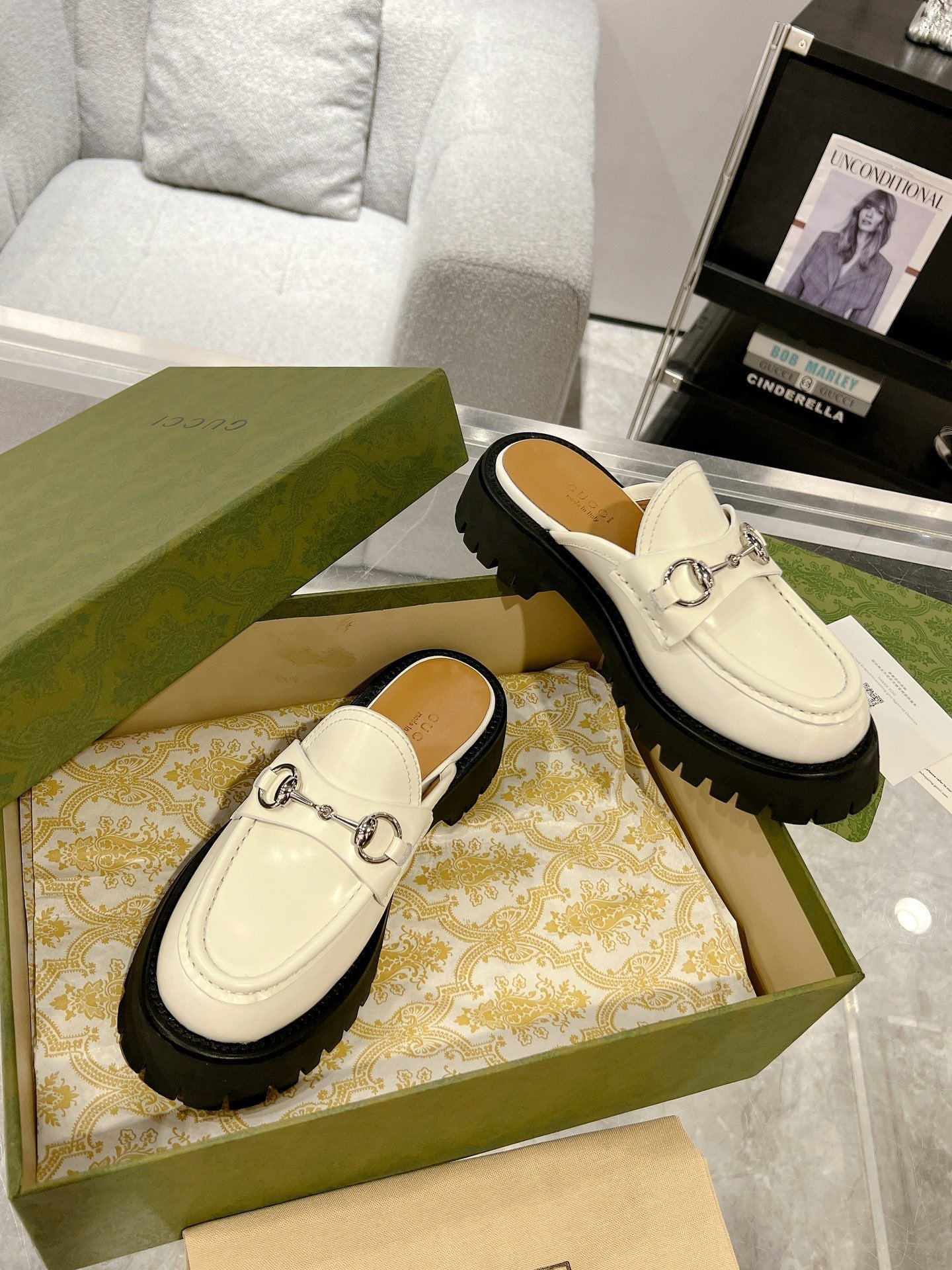 GUCCI MULE WITH HORSEBIT WHITE CALFSKIN