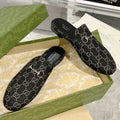 GUCCI MEN'S MULE WITH HORSEBIT IN BLACK MONOGRAM JACQUARD FABRIC