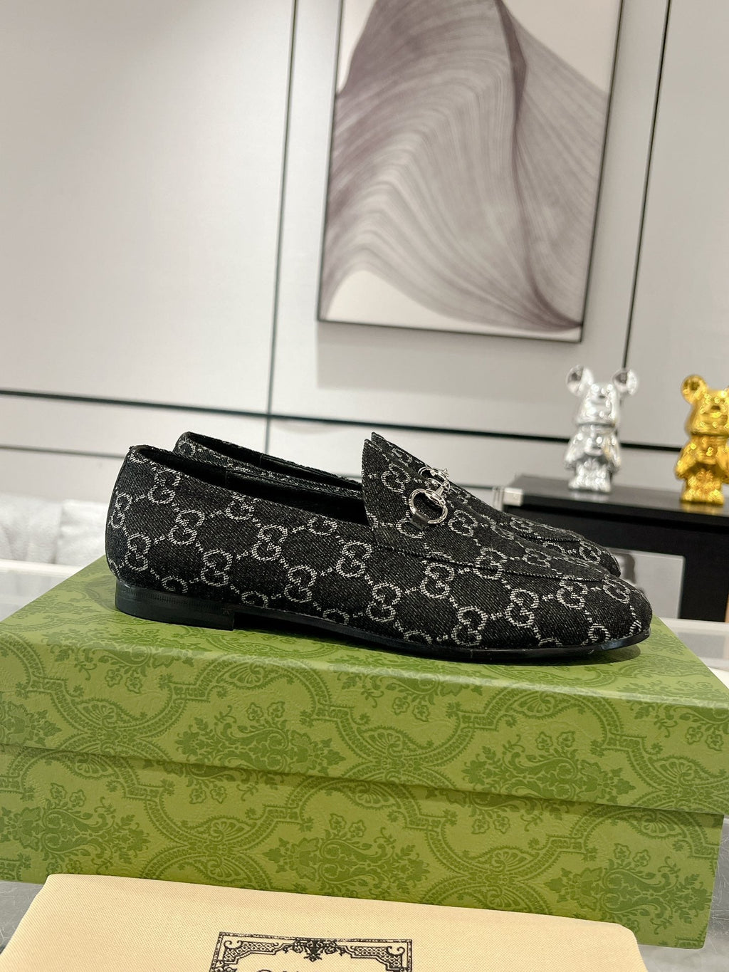 GUCCI MEN'S LOAFER WITH HORSEBIT IN BLACK MONOGRAM JACQUARD FABRIC