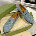 GUCCI MEN'S LOAFER WITH HORSEBIT IN SAPHIRE BLUE MONOGRAM JACQUARD FABRIC
