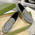 GUCCI MEN'S LOAFER WITH HORSEBIT IN BLACK MIX WHITE MONOGRAM JACQUARD FABRIC