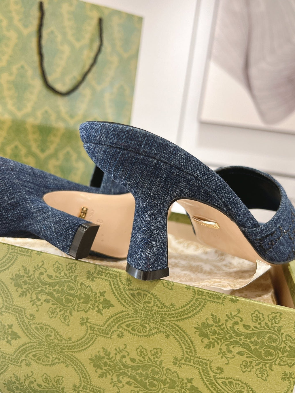 GUCCI CRYSTALS HIGH SANDAL DENIM CANVAS