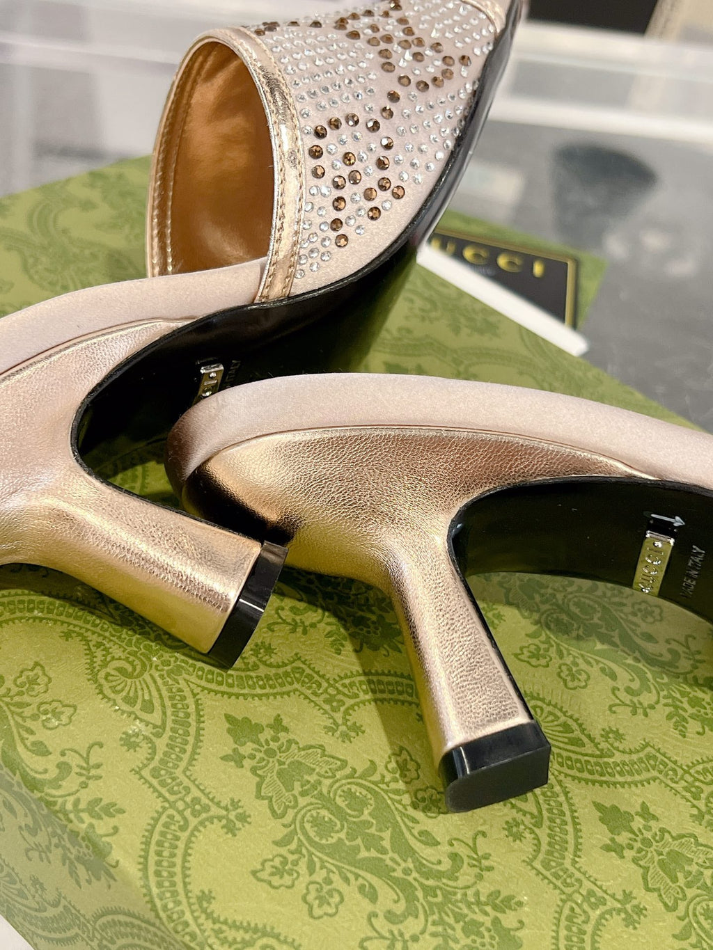 GUCCI CRYSTALS HIGH SANDAL CREAM CANVAS