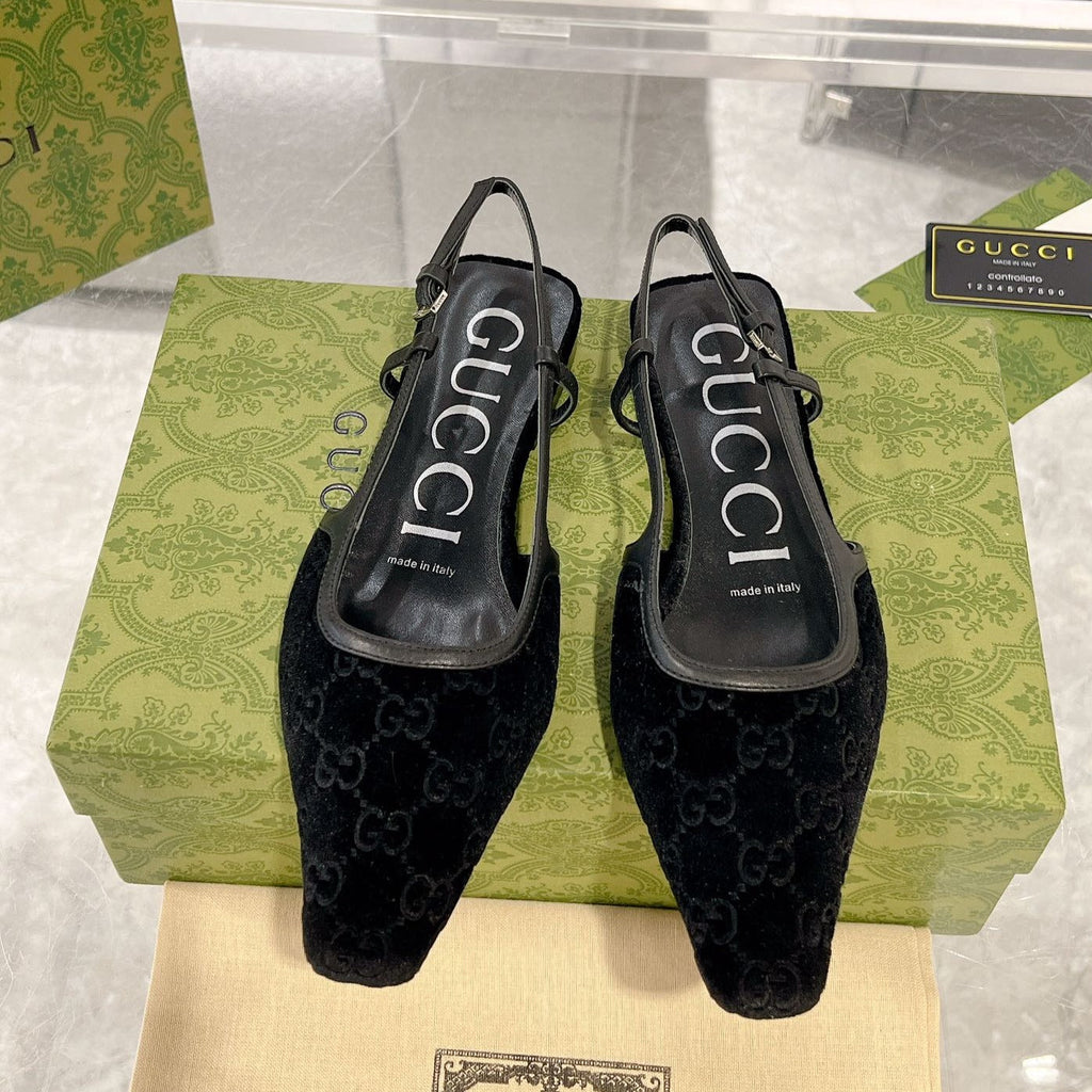GUCCI SLINGBACK FLATS BLACK VELVET