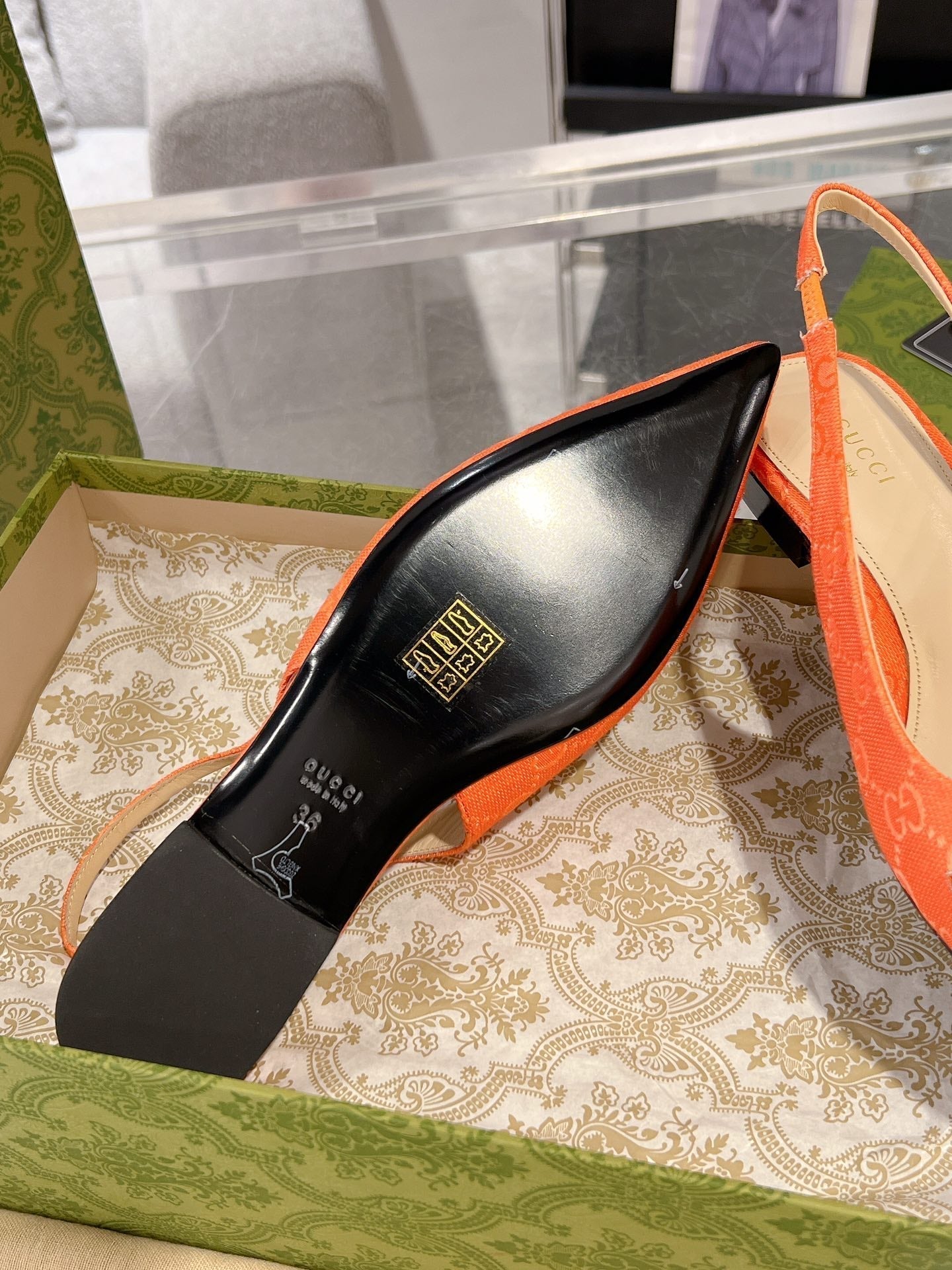 GUCCI HORSEBIT SLINGBACK BALLET FLAT ORANGE CANVAS